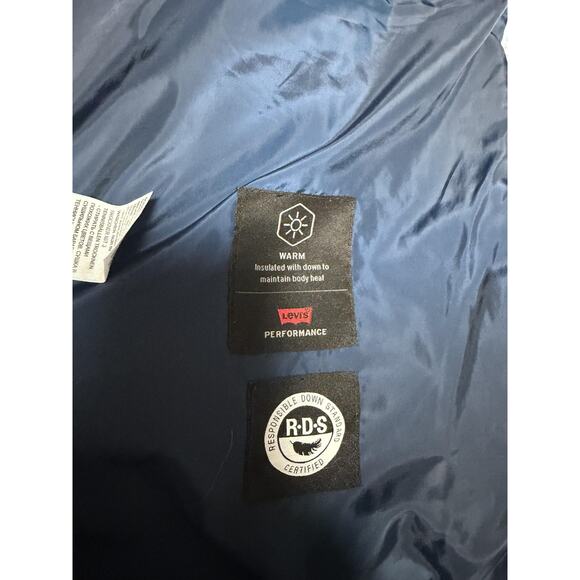 Levis Strauss Jacket Mens Small Light Wash Denim Down Puffer Coat RDS Warm - Picture 14 of 14